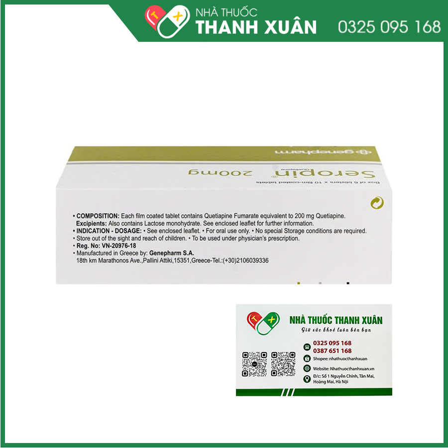 Seropin 200mg điều trị tâm thần phân liệt, hưng cảm lưỡng cực, trầm cảm lưỡng cực